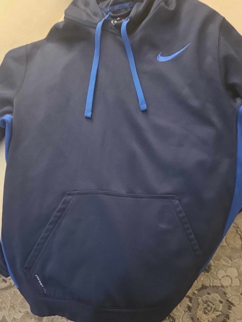 Nike Navy Hoodie with Bright Blue Swoosh and Drawstrings